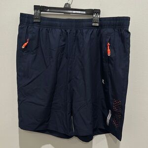 Men’s Navy Swim Shorts with Orange Accents
